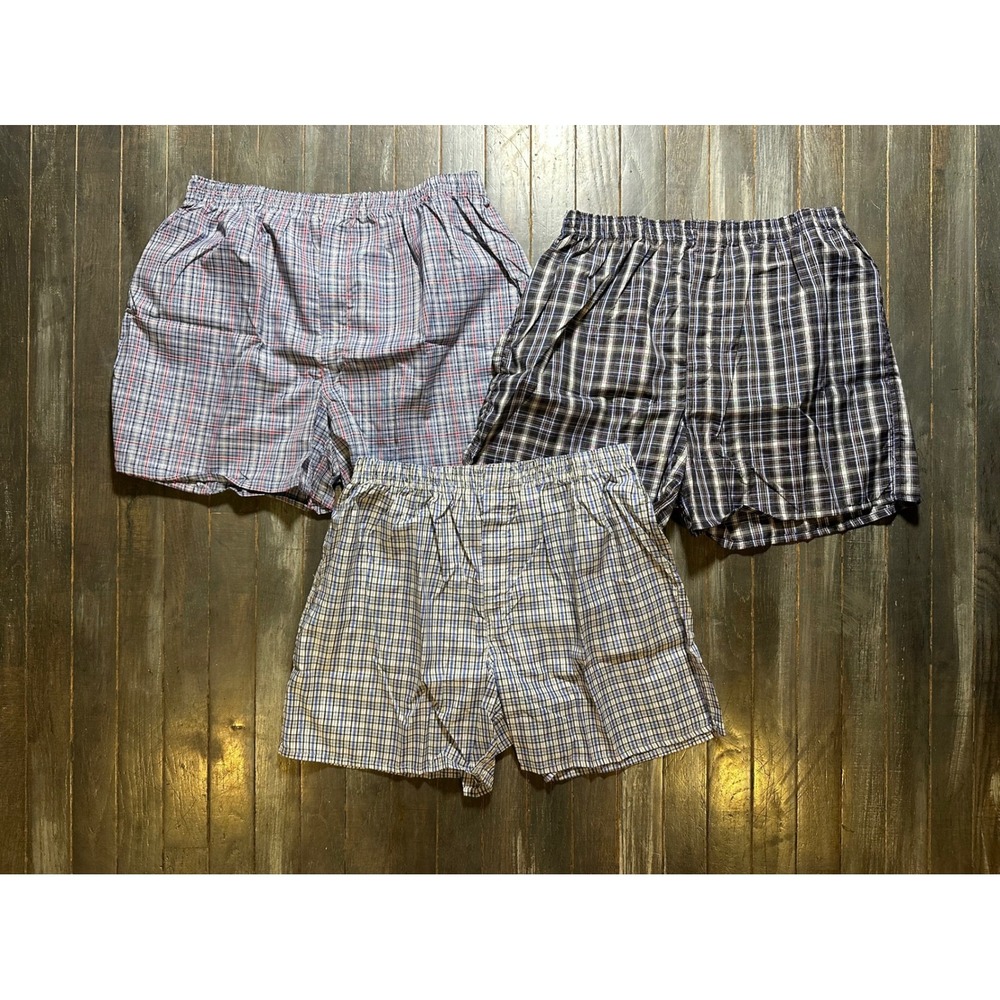Power Club Mens Plaid Boxer Shorts 3 Pack Blue Navy Red Polyester Underwear